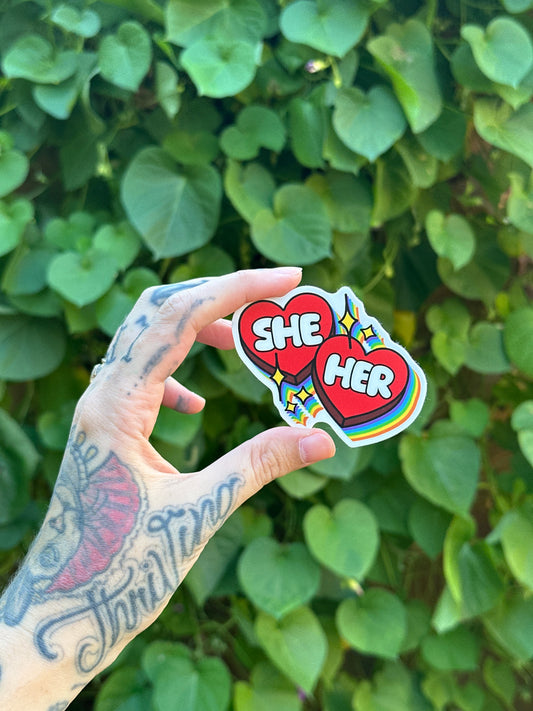 She/Her Pronouns Sparkle Hearts